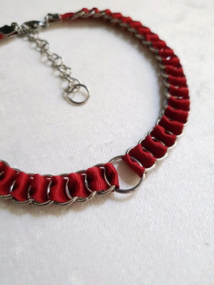 Red Woven Chain Choker with Stainless Steel Handmade