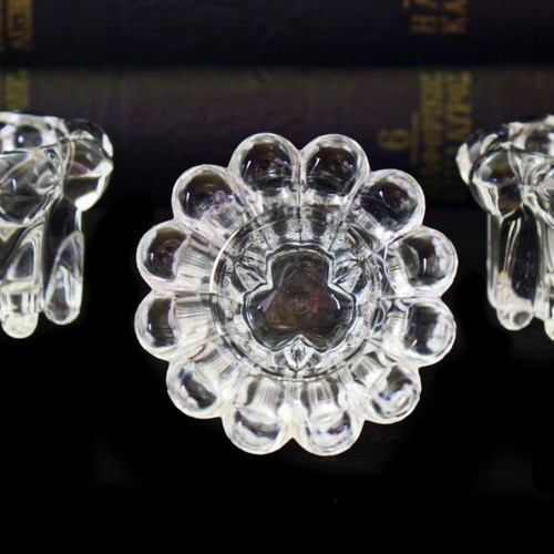 Set of 3 candlesticks used, heavy transparent glass