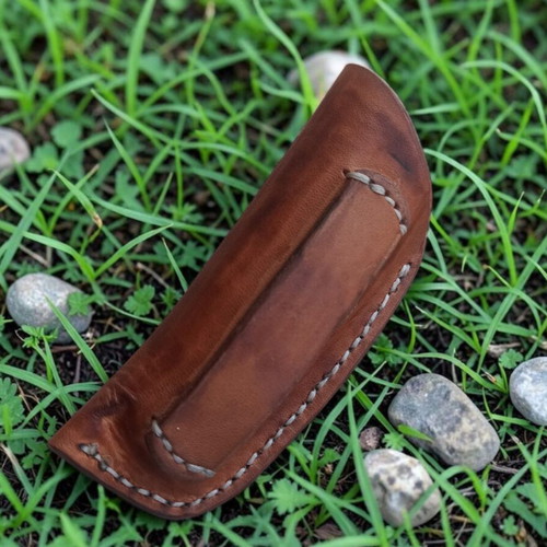 Handmade leather belt sheath for pocket knife, genuine cowhide