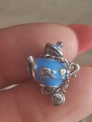 Pandora Disney Alice in Wonderland poppy teapot charm, blue and silver