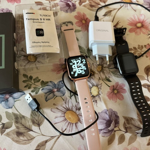 TurboX Smartwatch Tempus S II HR pair like new, pink and black