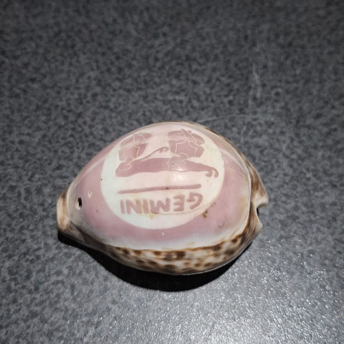 Tiger Cowrie shell used, handcarved Gemini zodiac decoration