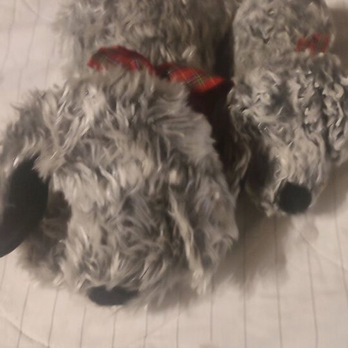 Stuffed dog mom and baby used with Scottish ribbon