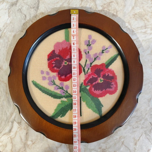 Frames with handmade floral embroidery used, set of 2