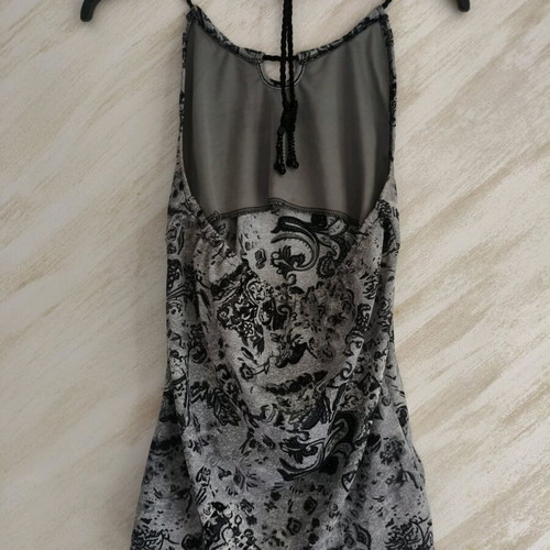 Boho mini dress like new with crochet back and beads