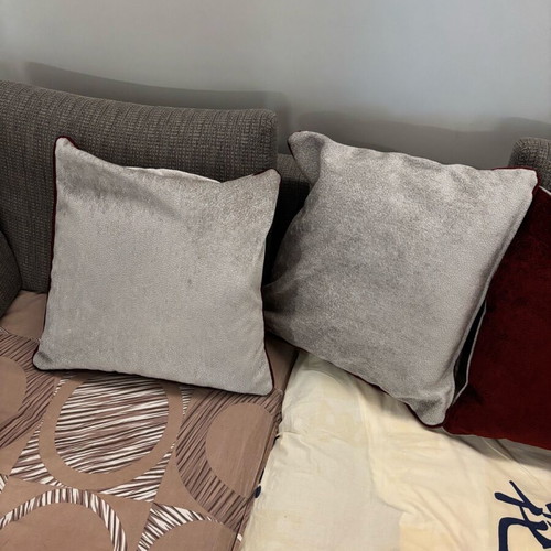 Decorative pillows like new, gray with burgundy trim, set of 2