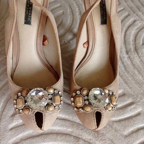 Zara peep-toe pumps size 41 like new, beige suede leather, 12 cm heel