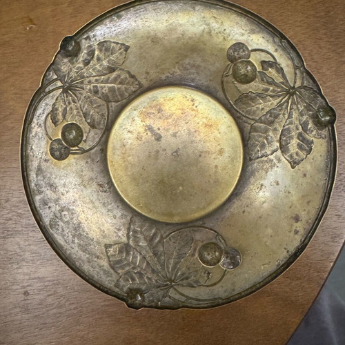 Art Nouveau decorative brass dish used with chestnut leaf design
