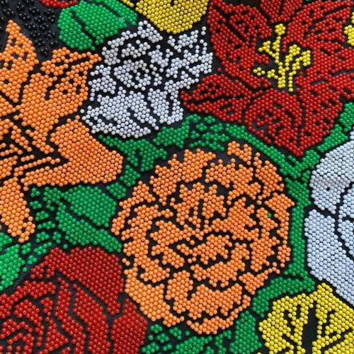 Vintage Τσάντα με Χάντρες 70s Boho Retro Floral Μαύρη