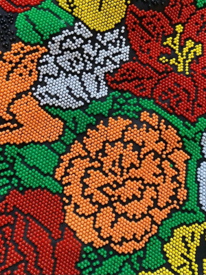 Vintage Τσάντα με Χάντρες 70s Boho Retro Floral Μαύρη