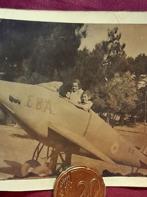 Vintage photo of E.B.A. airplane scene from Penteli 1950, used