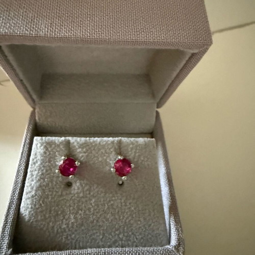 White gold K9 earrings like new with synthetic ruby