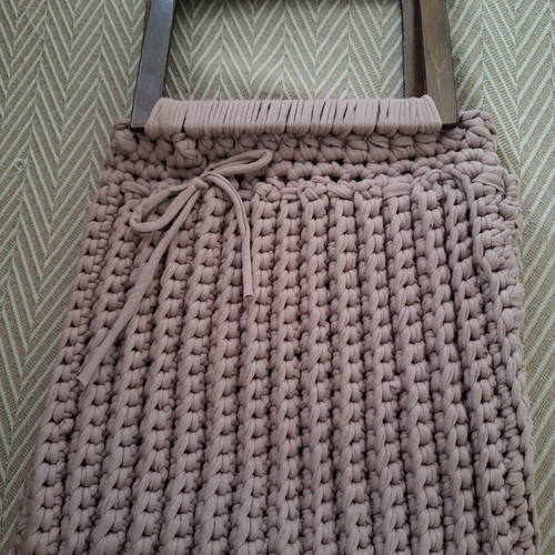 Knitted handmade handbag like new, beige and brown