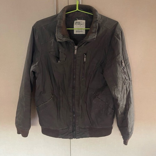 Men's jacket large used with abrasions, grey and brown