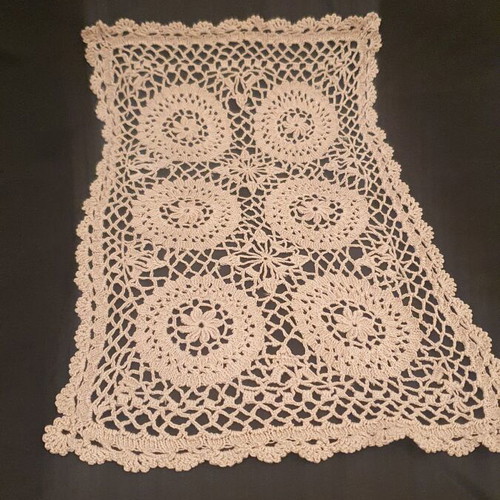 Handmade knitted table runner used, beige 50x30 cm