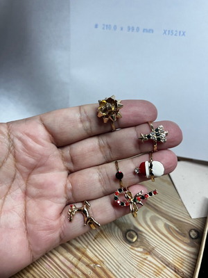 Christmas rings set of 6 new, metal with enamel
