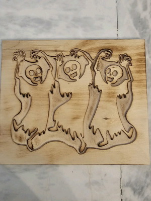 Handmade 3D decorative panel with ghost skeletons