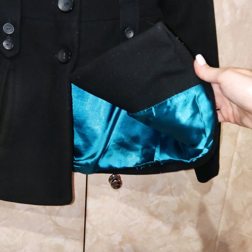 Benissimo coat black with turquoise lining like new, wool