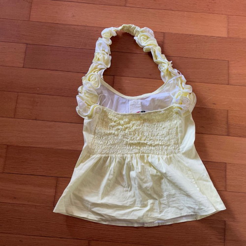 Anonima blouse size S yellow backless new cotton with ruffles
