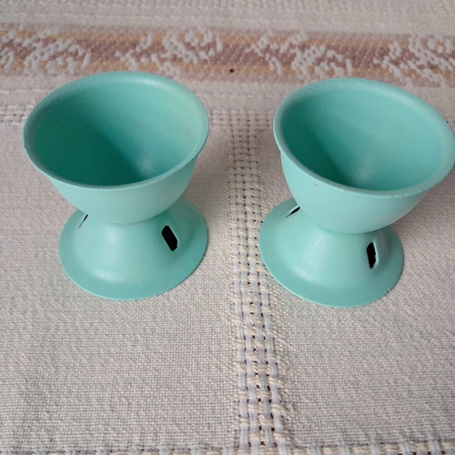 Metal turquoise egg cups set of 2 like new
