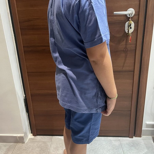 Hashtag blue fabric bermuda shorts and shirt set
