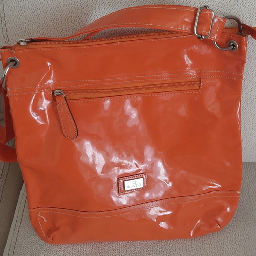 Hunter women's crossbody bag, orange patent leather