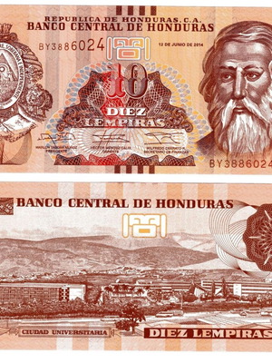 Hondura 10 Lempiras banknote 2014 new