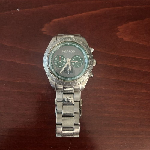 Kebros Chronograph watch used, quartz, stainless steel, silver