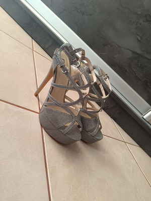 Nak sandals used, leather, silver, size 38