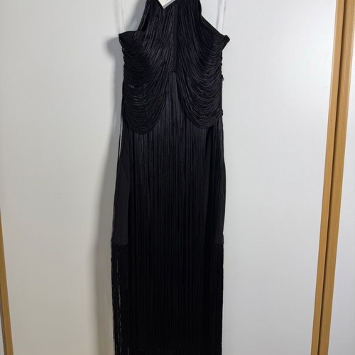 Maxi dress with fringes new, one size, black