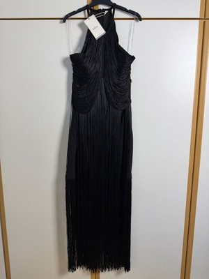 Maxi dress with fringes new, one size, black