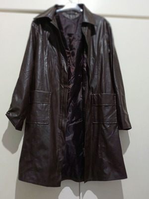 Faux leather trench coat used, brown, size M