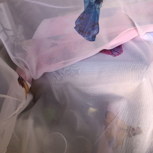 Curtain like new pink and white with princesses, height up to 3 meters