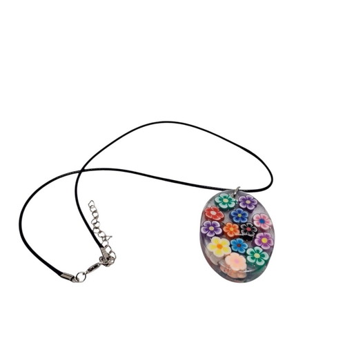 Necklace with liquid glass and leather cord with steel clasp new