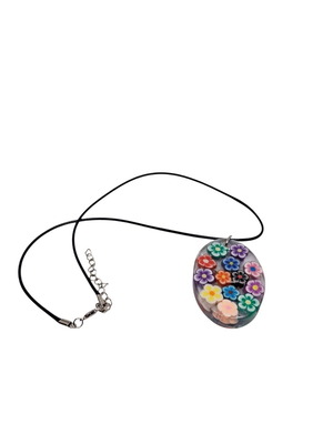 Necklace with liquid glass and leather cord with steel clasp new
