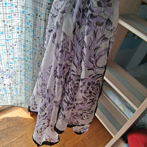 Floral scarf like new in white, purple and black shades with lace trim