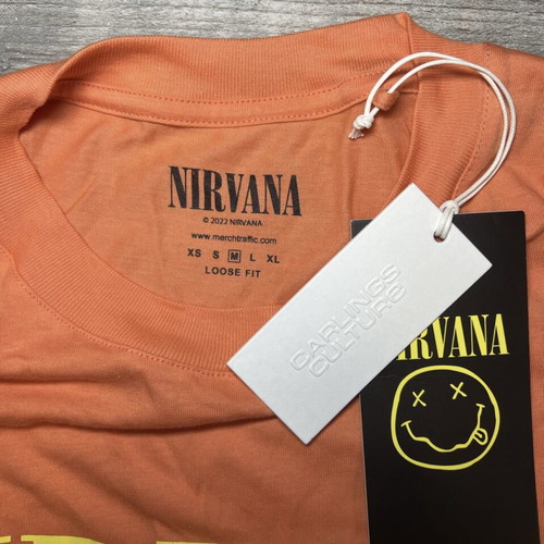 Carlings Culture Nirvana Smiley T-Shirt Salmon Orange Medium New