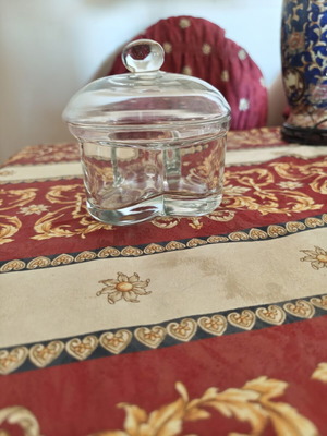 Glass fondue pot with lid new, height 15 cm diameter 15 cm