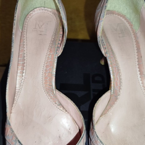 Mortoglou pointed pumps used, pink-silver snake pattern, size 40