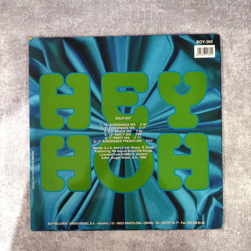 Sold Out Hey Hoh 12'' Vinyl Maxi Single 1996 used, electronic