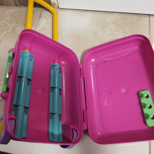 Children's plastic toy suitcase with wheels and unicorn picture used