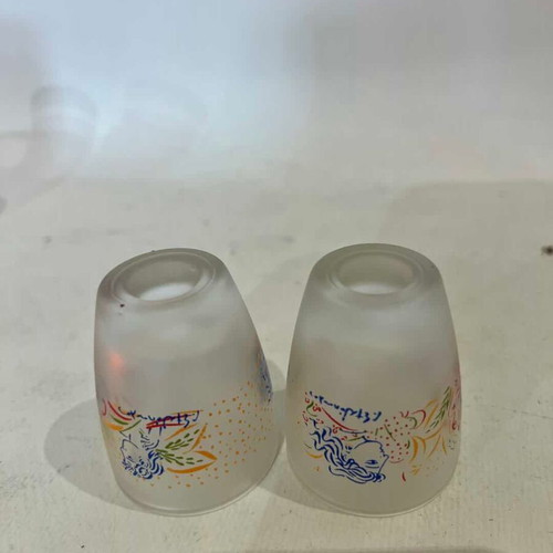 Vintage set of 2 collectible shot glasses signed by G. Stathopoulos used