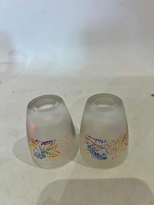 Vintage set of 2 collectible shot glasses signed by G. Stathopoulos used