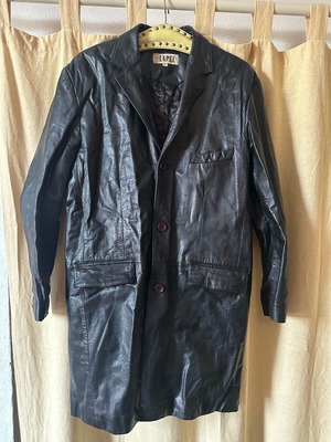 Lapel leather men's XL coat used, black