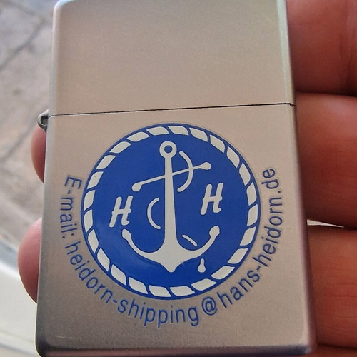 Zippo lighter with brushed chrome finish and blue anchor design new