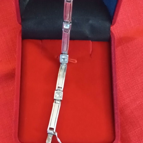 Silver bracelet 925 with zircon, used, 18.4cm, safety clasp