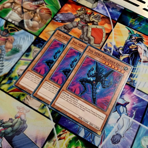 Evil HERO Malicious Edge playset near mint condition, 3 cards