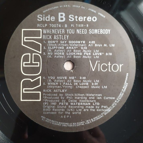 Rick Astley Whenever You Need Somebody LP винил като нов, поп