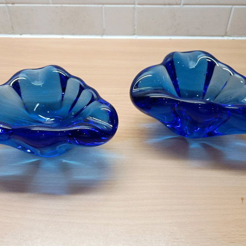 Vintage Blue Glass Ashtrays Pair like new