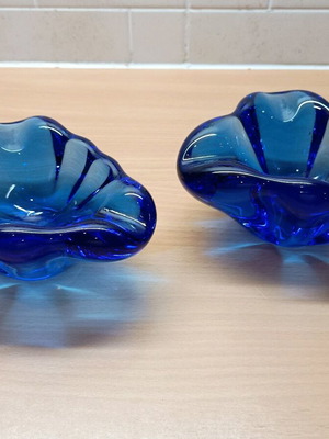 Vintage Blue Glass Ashtrays Pair like new
